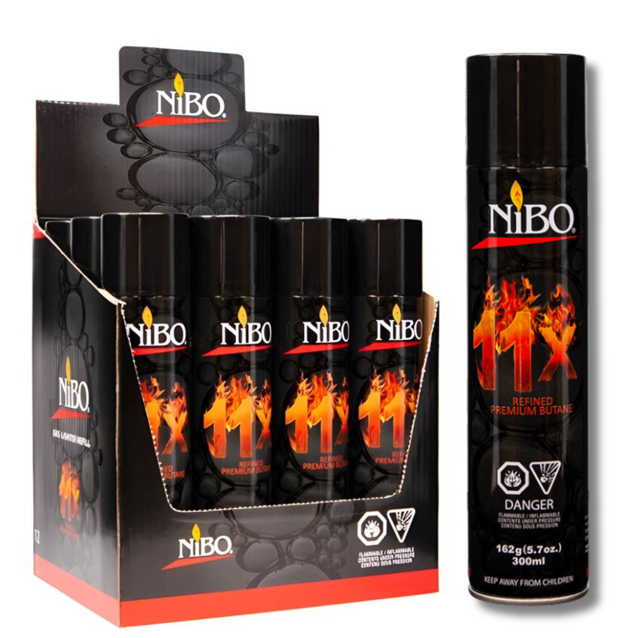 NiBO 11x Refined Premium Butane 300ml – Box of 12 Ultra-Pure Lighter Fuel