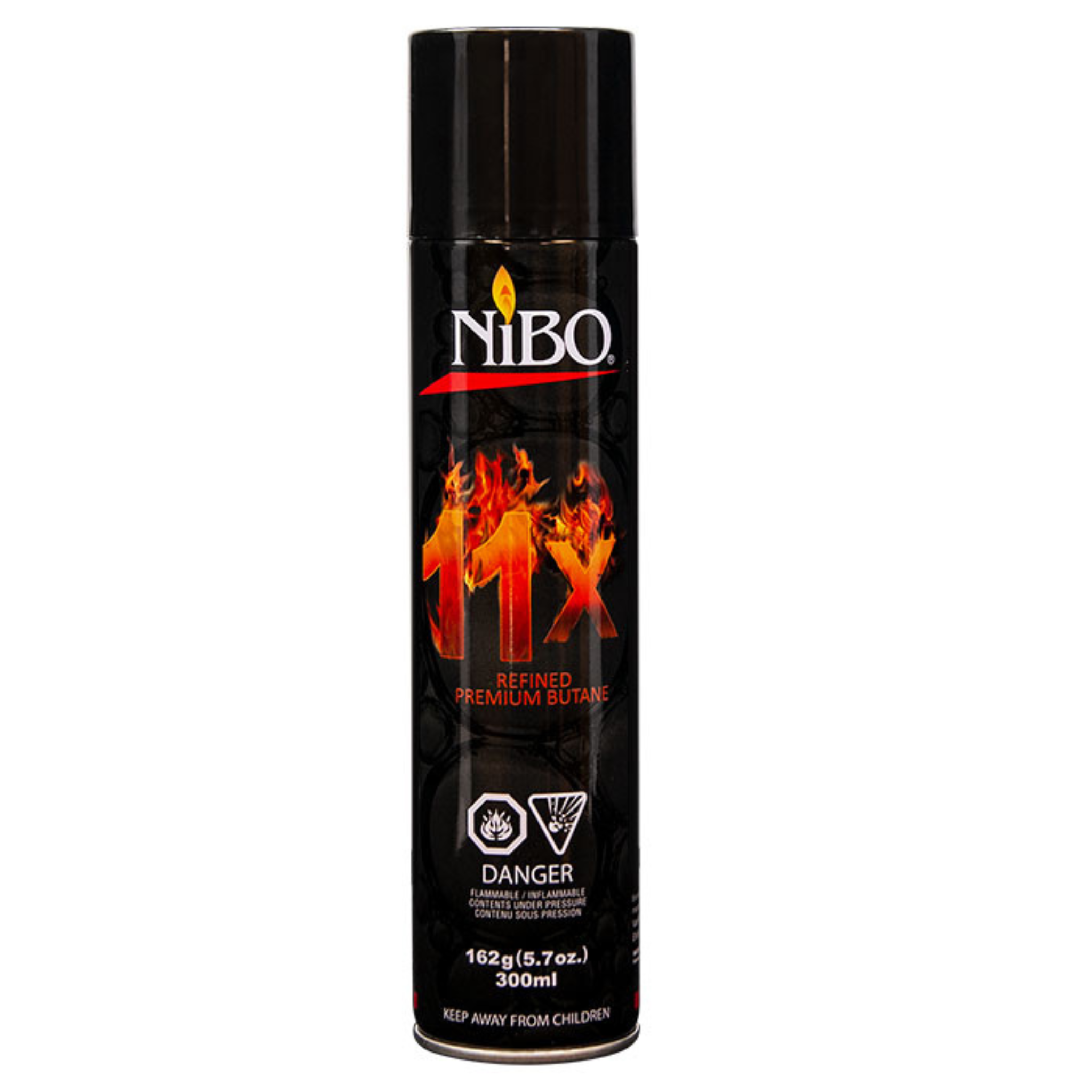 NiBO 11× Refined Butane 300ml single can with cap closed, highlighting sleek design and premium packaging.