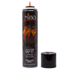 NiBO Premium Butane single can with cap open, nozzle visible, showing refill valve for precise and safe butane dispensing.