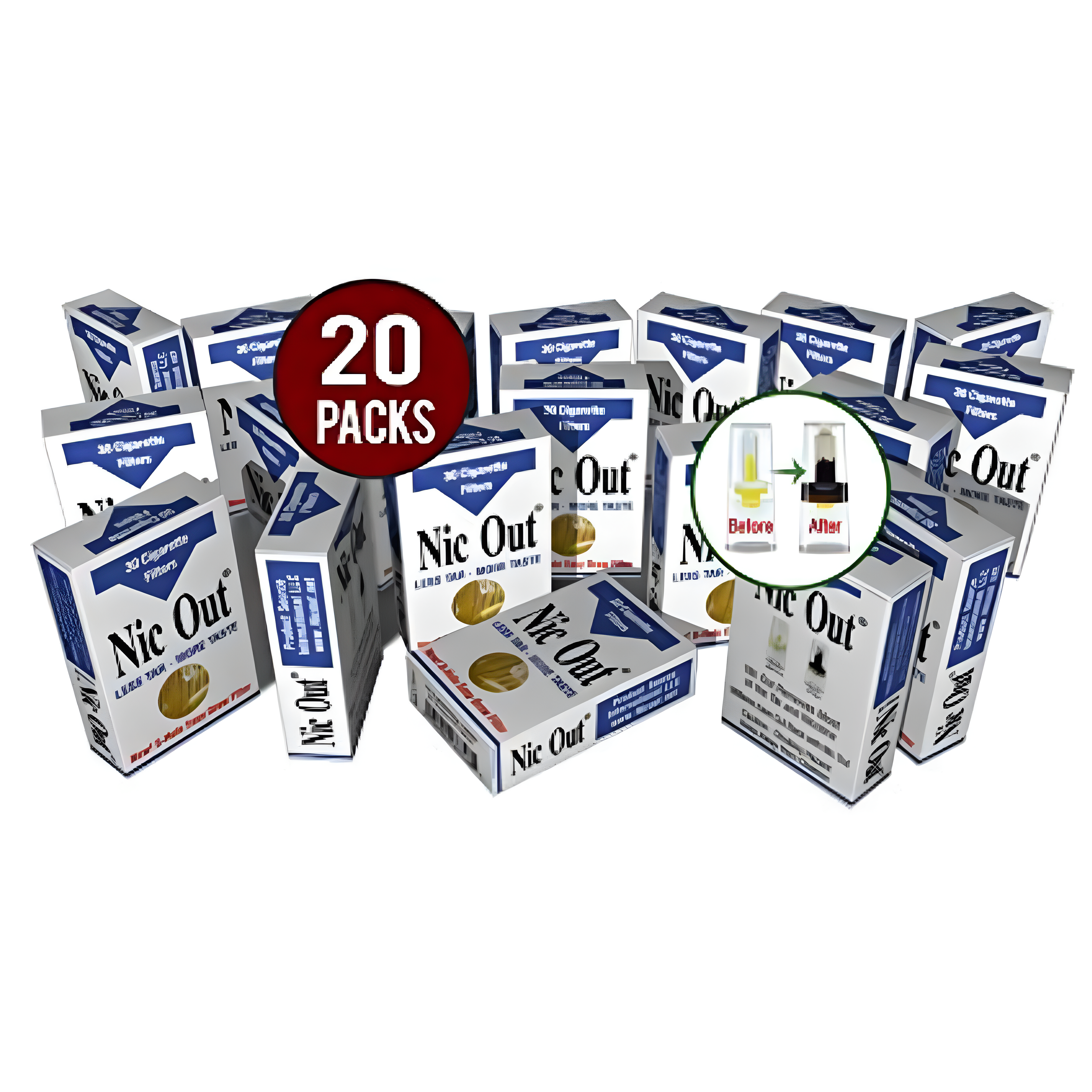 Nic-Out Cigarette Filters – 20 Packs Box – 30 Filters Each – Tar & Nicotine Reduction
