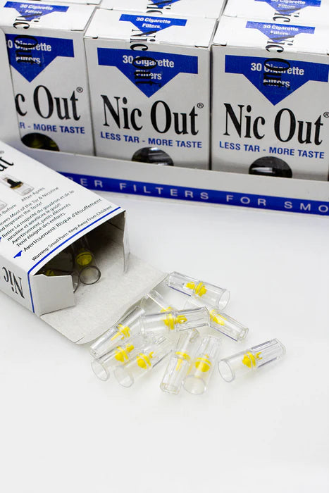 Nic Out filters packaging with filter cartridges on a white background