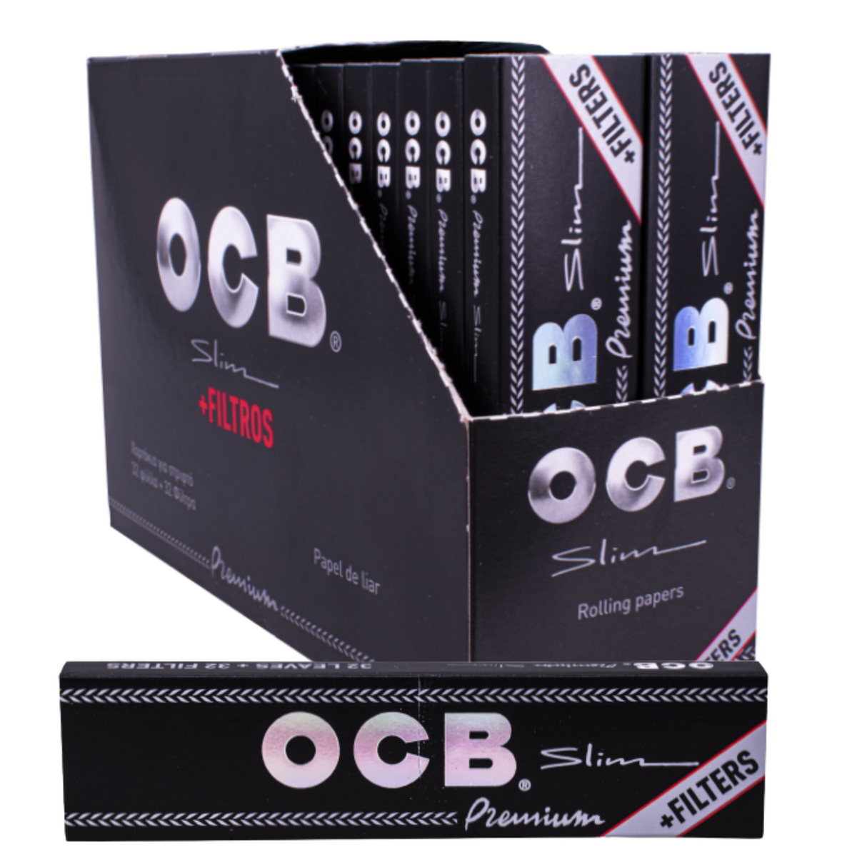 OCB Premium Black King Size Slim Rolling Papers + Filters – 32 Packs/Box