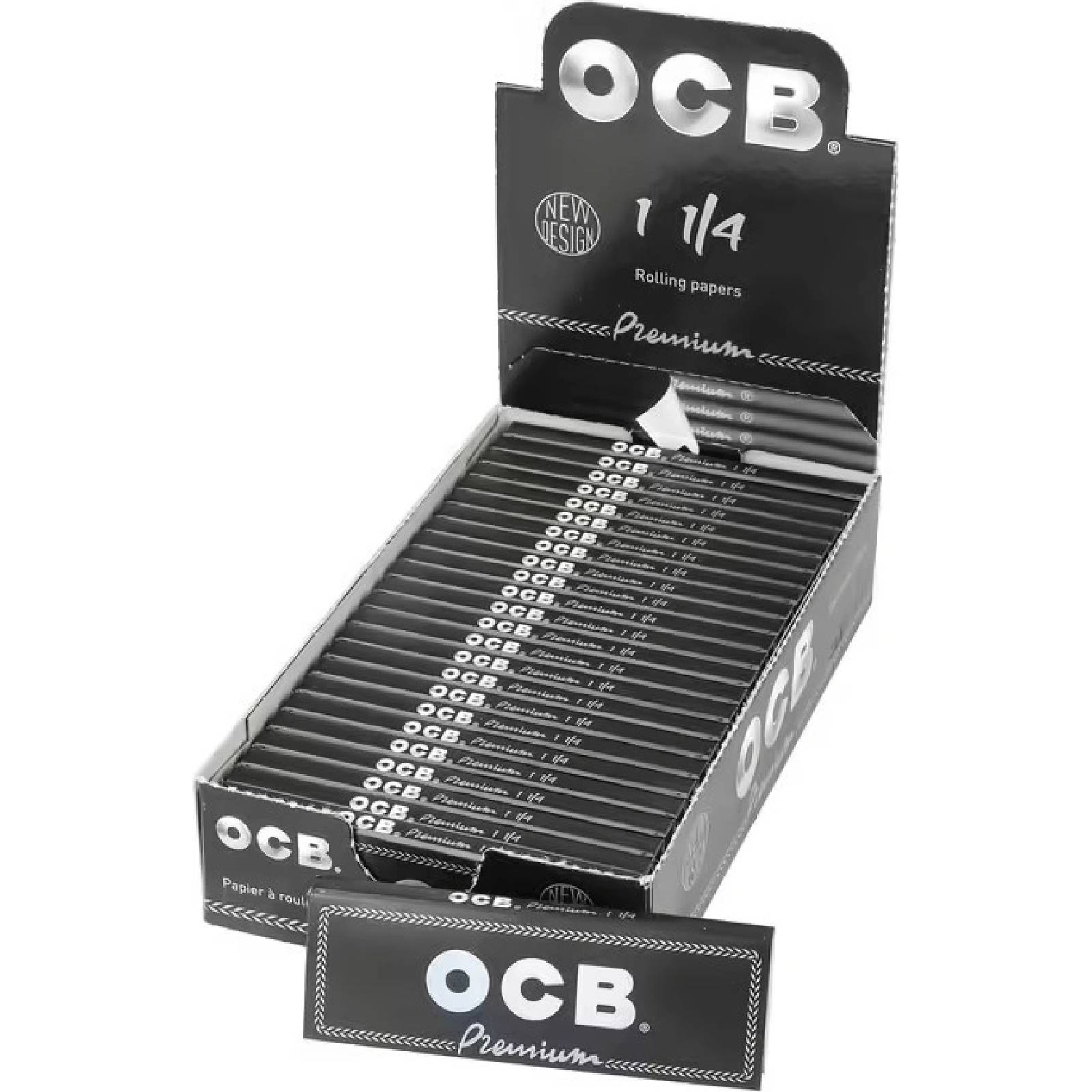 OCB Premium Black Rolling Papers 1¼ – Box of 25 Packs with 50 Sheets Each