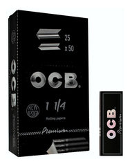 OCB Premium Black Rolling Papers 1¼ – Factory-sealed box containing 25 packs of premium rolling papers