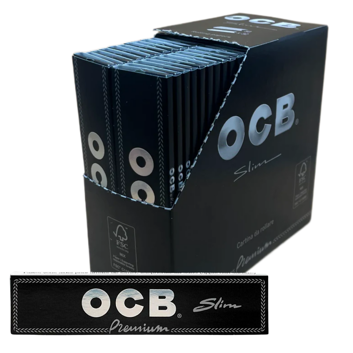 OCB Premium Black Slim Rolling Papers – 50 Packs (32 Leaves Each) – Ultra-Thin, Natural Gum, Slow Burning