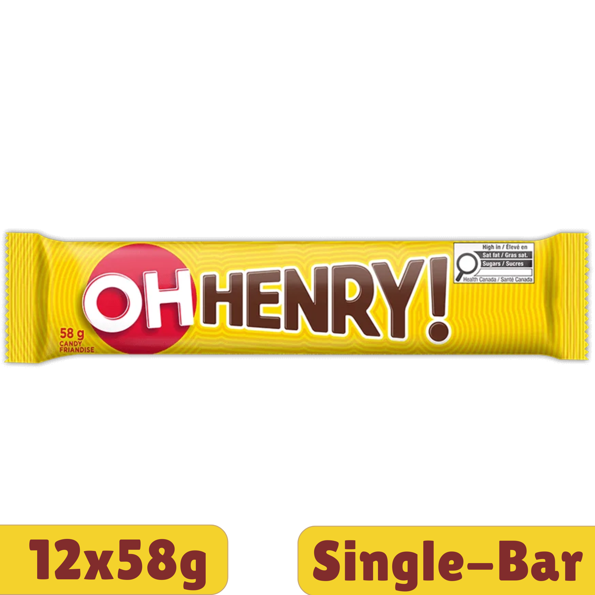 Oh Henry! Single Peanut Caramel Fudge Milk Chocolate Bar — Pack of 12 × 58g