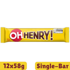 Oh Henry! Single Peanut Caramel Fudge Milk Chocolate Bar — Pack of 12 × 58g