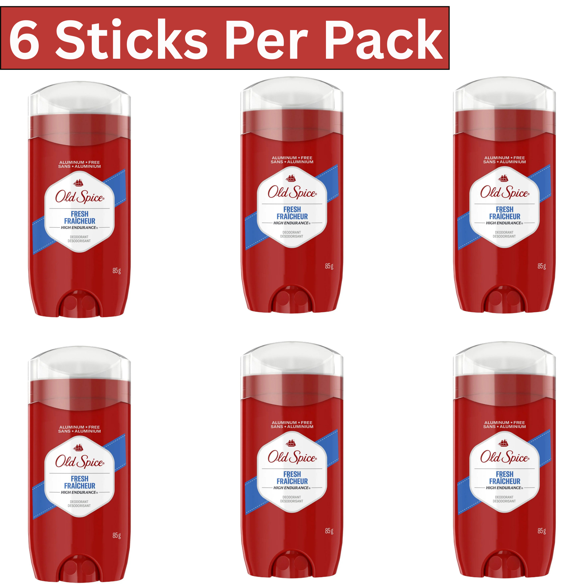 Old Spice Fresh High Endurance Deodorant for Men Aluminum Free 85g Stick Pack of 6