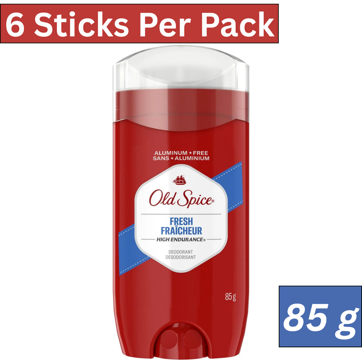 Old Spice Fresh High Endurance Deodorant for Men Aluminum Free 85g Stick Pack of 6