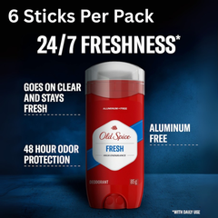 Old Spice Fresh High Endurance Deodorant for Men Aluminum Free 85g Stick Pack of 6