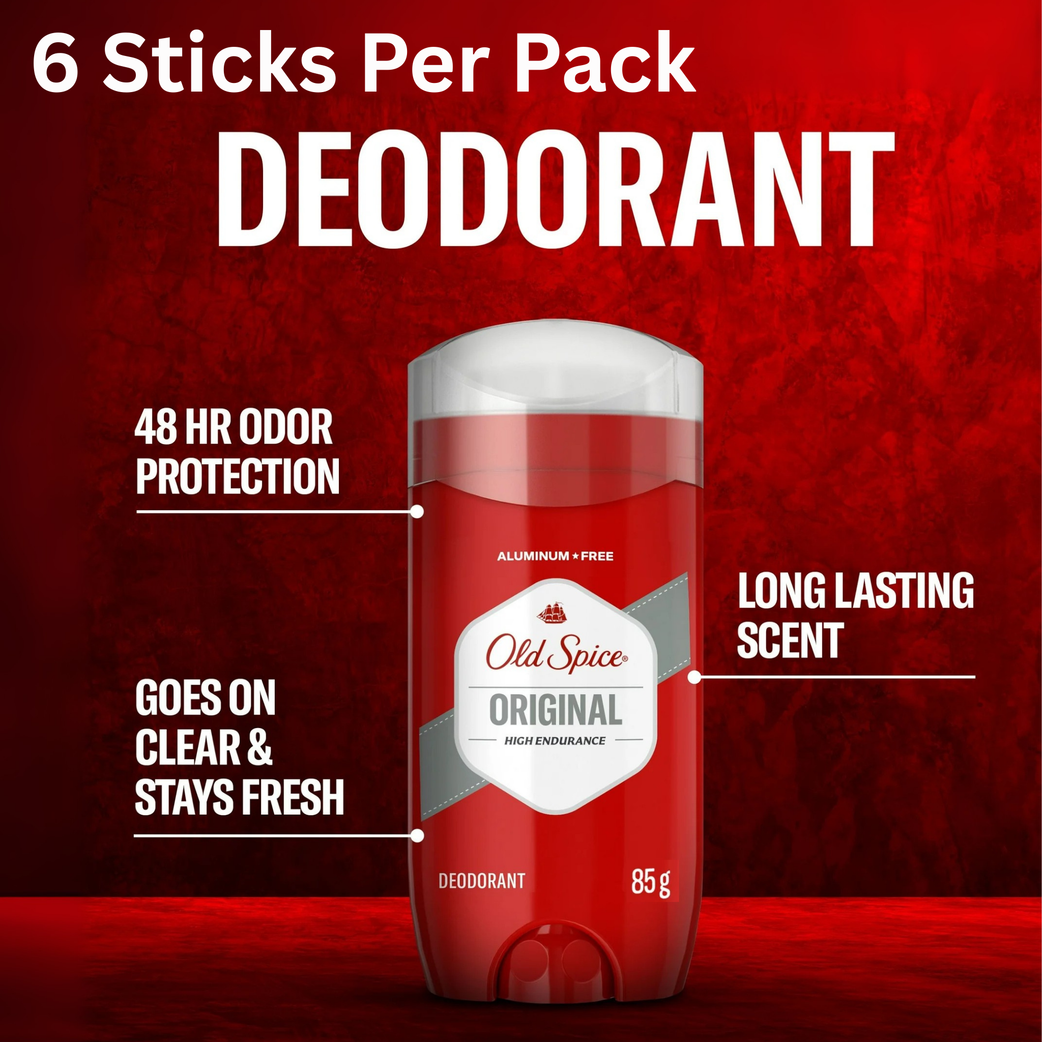 Old Spice Original High Endurance Deodorant for Men – 85g Stick, Pack of 6
