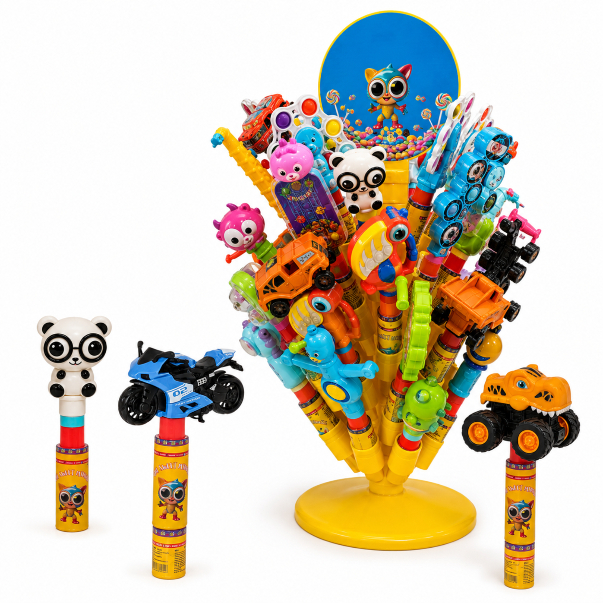 One Sweet Minute Candy Tower Display, 40 Candy Tubes with Toy Toppers, Halal Floor Display