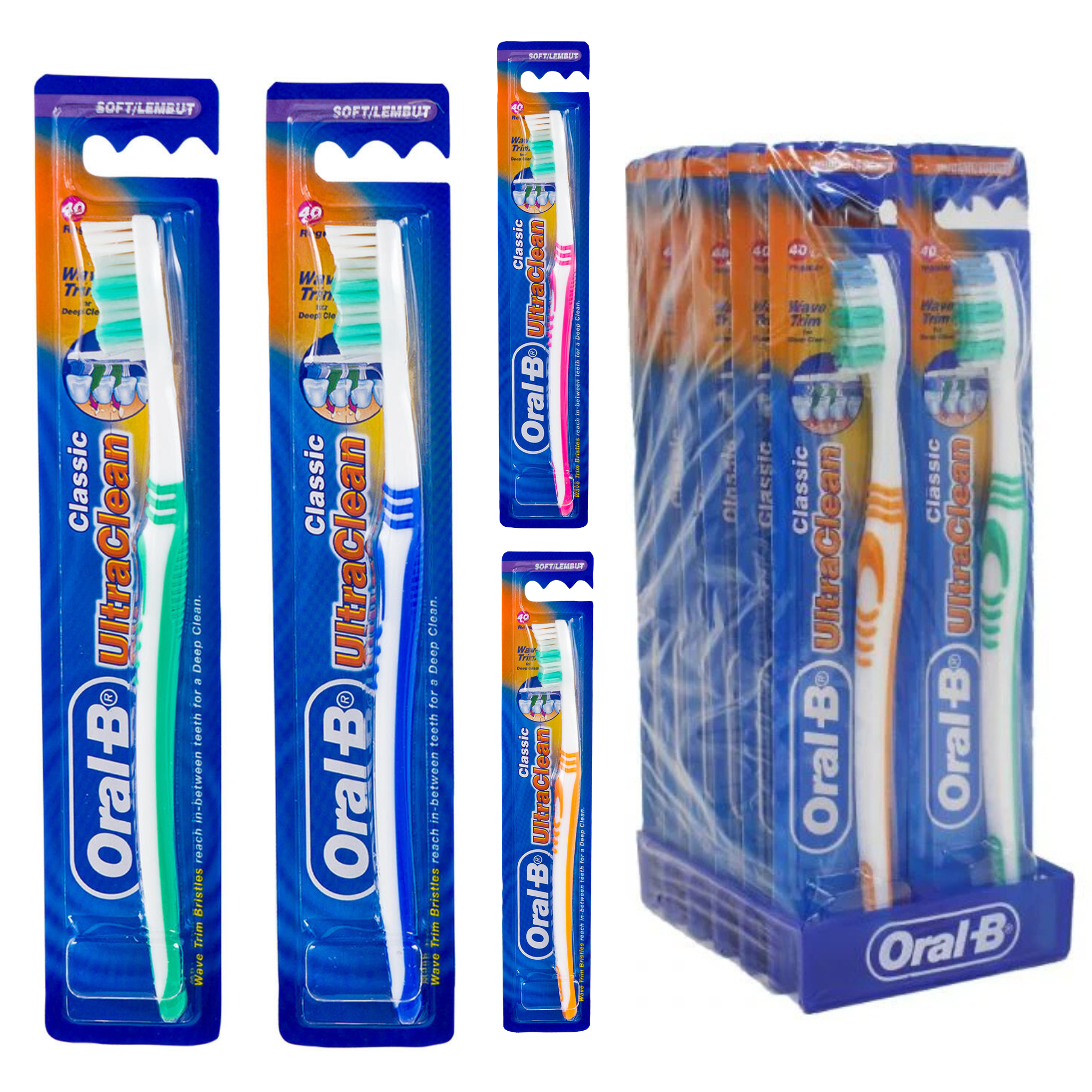 Oral-B Ultra Clean Classic Toothbrush – Assorted Colors Pack of 12