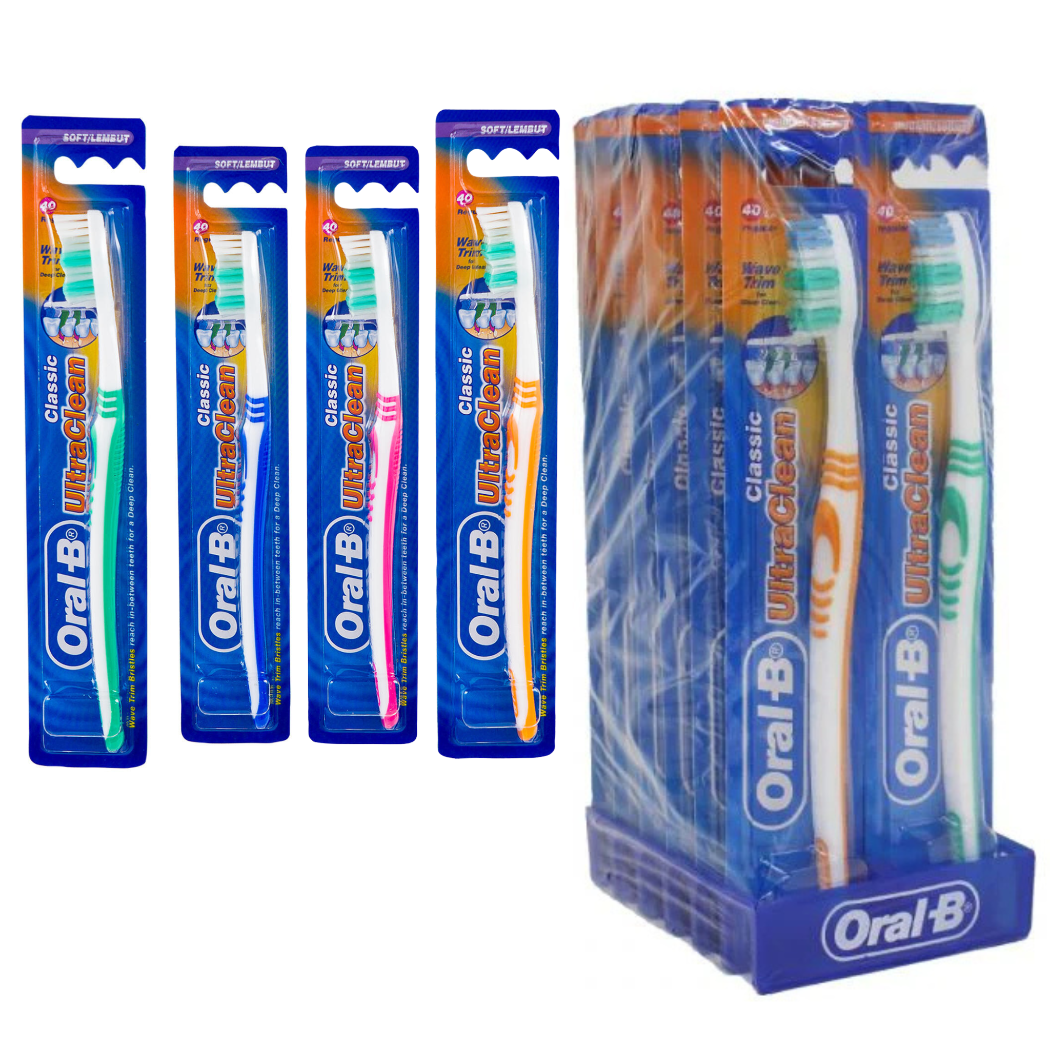 Oral-B Ultra Clean Classic Toothbrush – Assorted Colors Pack of 12