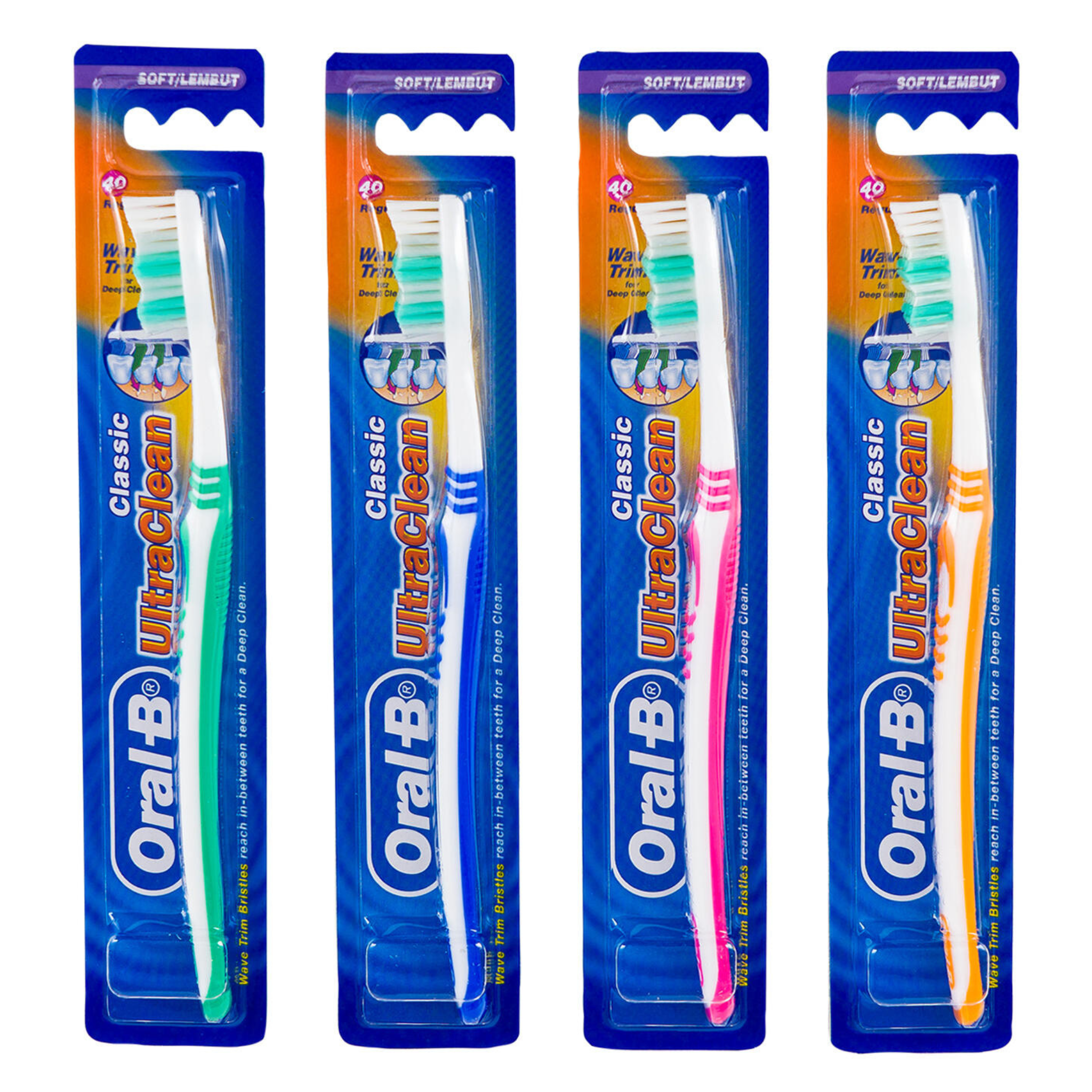 Oral-B Toothbrush 12-Pack Green, Blue, Pink, Yellow