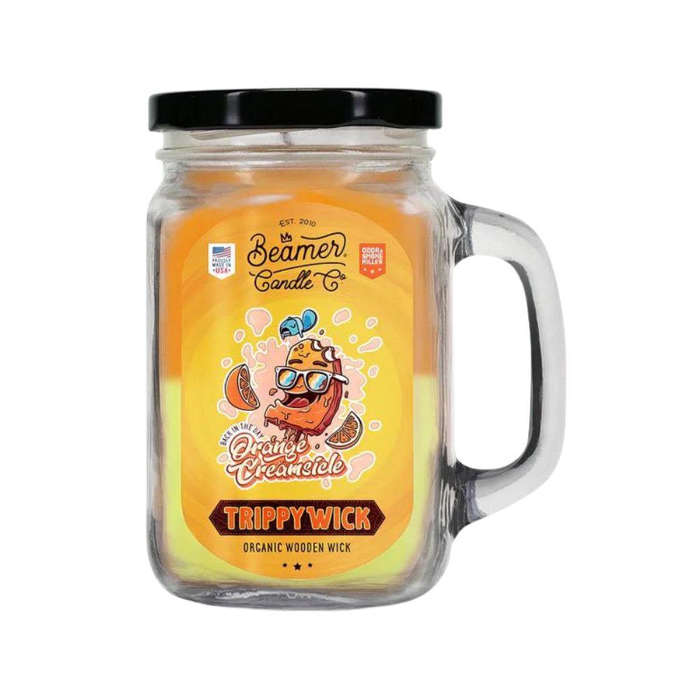Beamer Trippy Wick Candle - Orange Creamsicle - 12oz eco-friendly candle with organic wooden wick in a glass jar