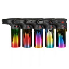 Display of 5 Eagle Torch PT101NCR lighters – refillable, windproof jet flame in chrome finish