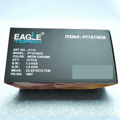 Eagle Torch product packaging with specifications on a light blue background