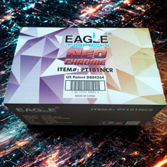 Top view of Eagle Torch PT101NCR 15-count display box with assorted neo-chrome torch lighters