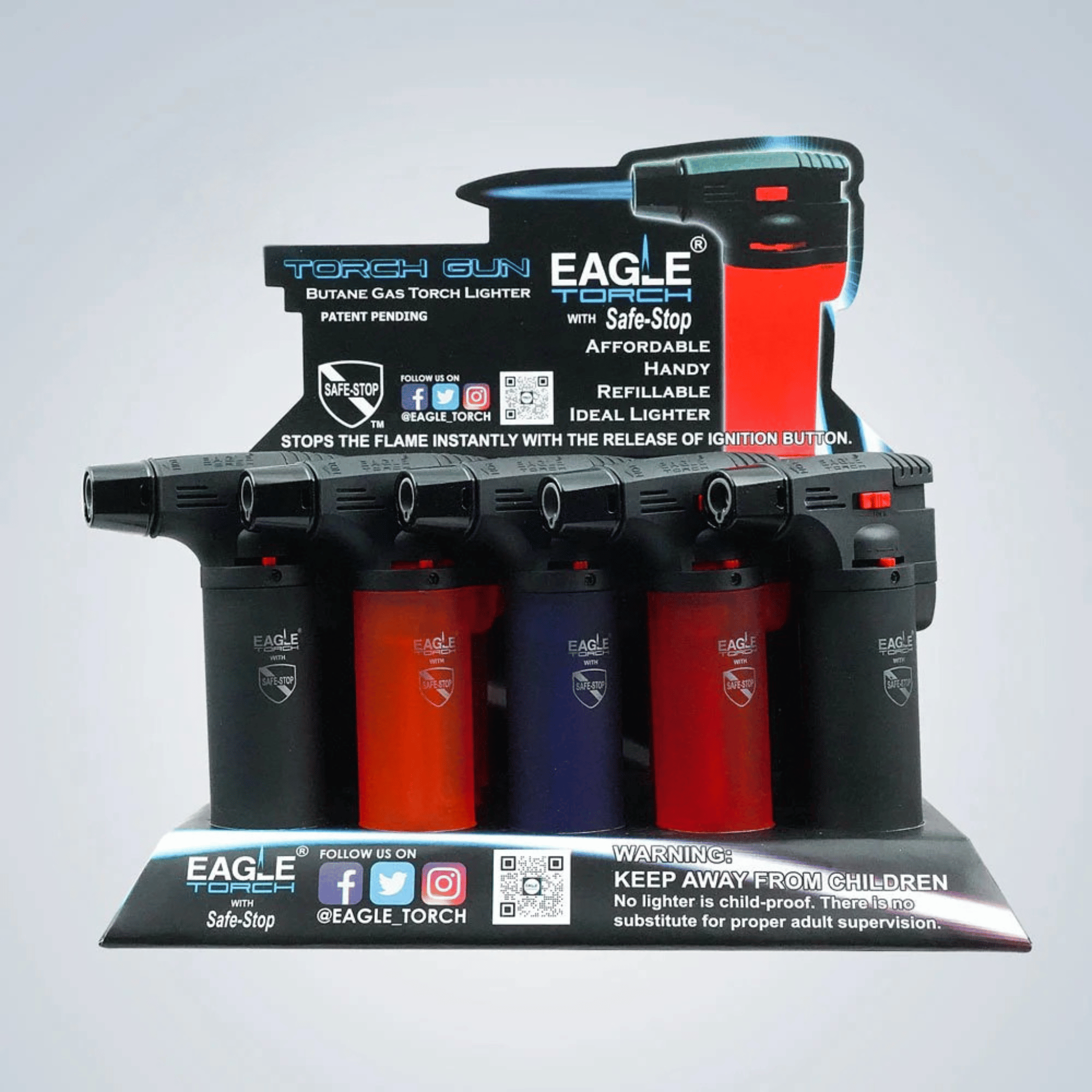 Eagle Torch PT101U – Medium Transparent Torch Gun Lighter – Butane Refillable – 15ct Wholesale Display Box