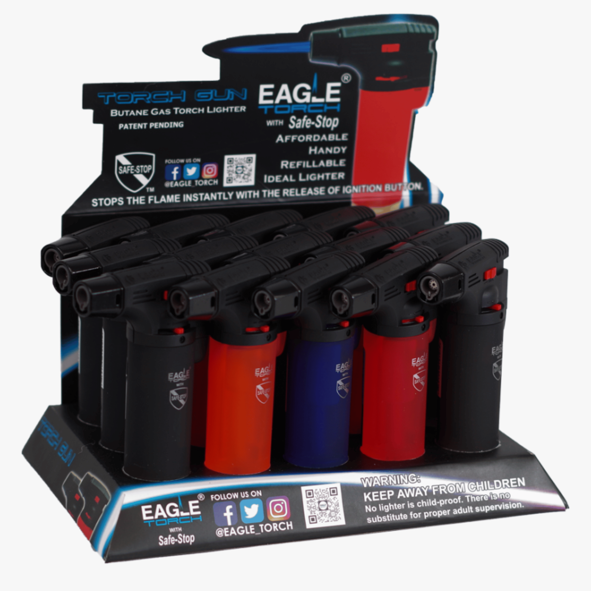 Eagle Torch PT101U – Medium Transparent Torch Gun Lighter – Butane Refillable – 15ct Wholesale Display Box
