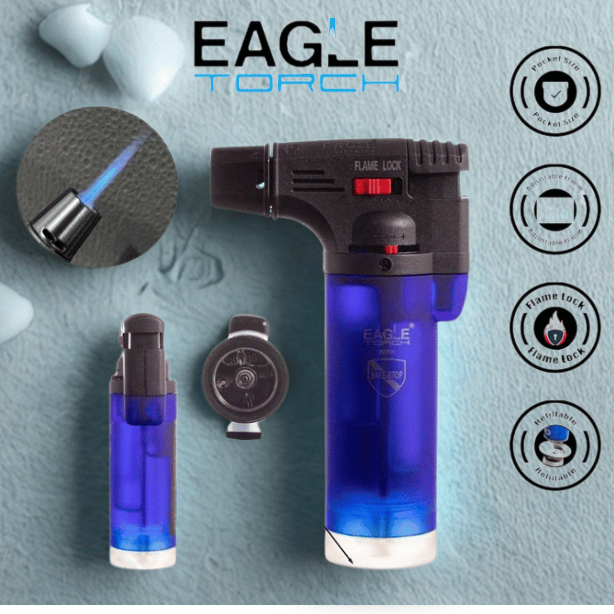 Eagle Torch PT101U – Medium Transparent Torch Gun Lighter – Butane Refillable – 15ct Wholesale Display Box