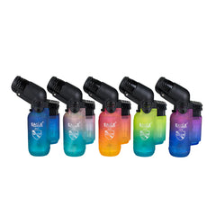 All five Eagle Torch PT116G lighters in gradient colors (Cyan/Blue, Pink/Blue, Pink/Orange, Yellow/Blue, Magenta/Blue) standing upright.