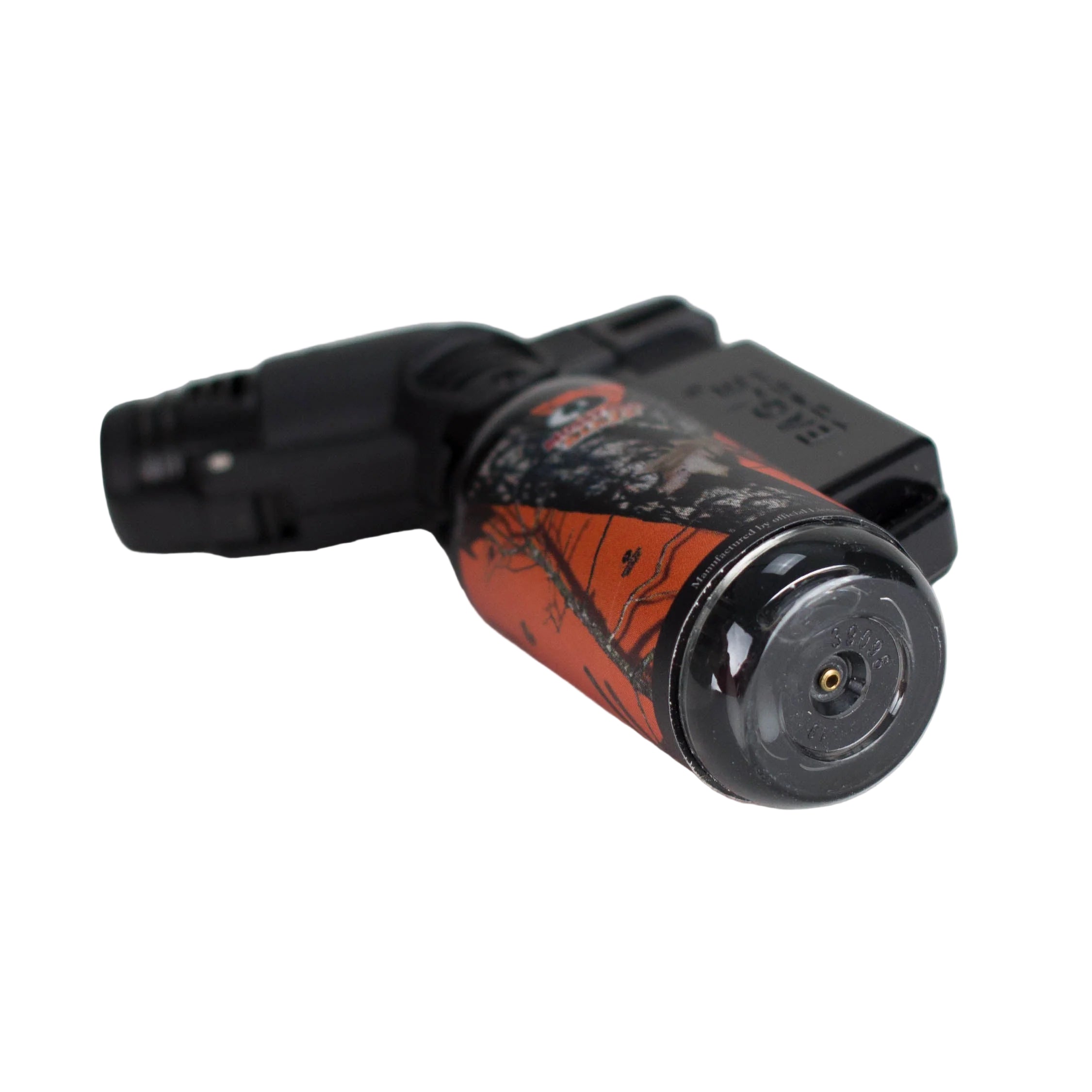 Close-up of Eagle Torch PT116MOK refill valve – bottom view of Mossy Oak torch lighter showing butane refill port.