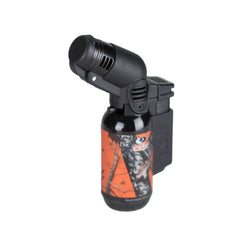 Close-up of Eagle Torch PT116MOK mini torch lighter in Mossy Oak design with flip cap closed, showing compact build and rugged camo finish.