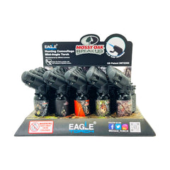 Front Display view of Eagle Torch PT116MOK – Mossy Oak Mini-Angle Torch Lighters – Flip Cap – Windproof – 20-Count Display Box