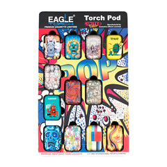 Eagle Torch TORCHPOD Lighter Display – Front View with 24 Unique Designs