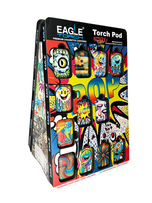 Eagle Torch TORCHPOD Lighter Display – Side View with 12 Unique Designs