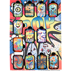 Side view close-up of Eagle TORCHPOD Lighter Display featuring 12 unique, vibrant designs in a double-sided refillable torch lighter setup.