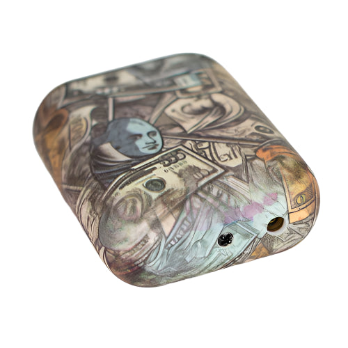 Bottom view of Eagle Torch PT191CE showing refillable butane valve and dollar sign design with unique dollar money artwork.