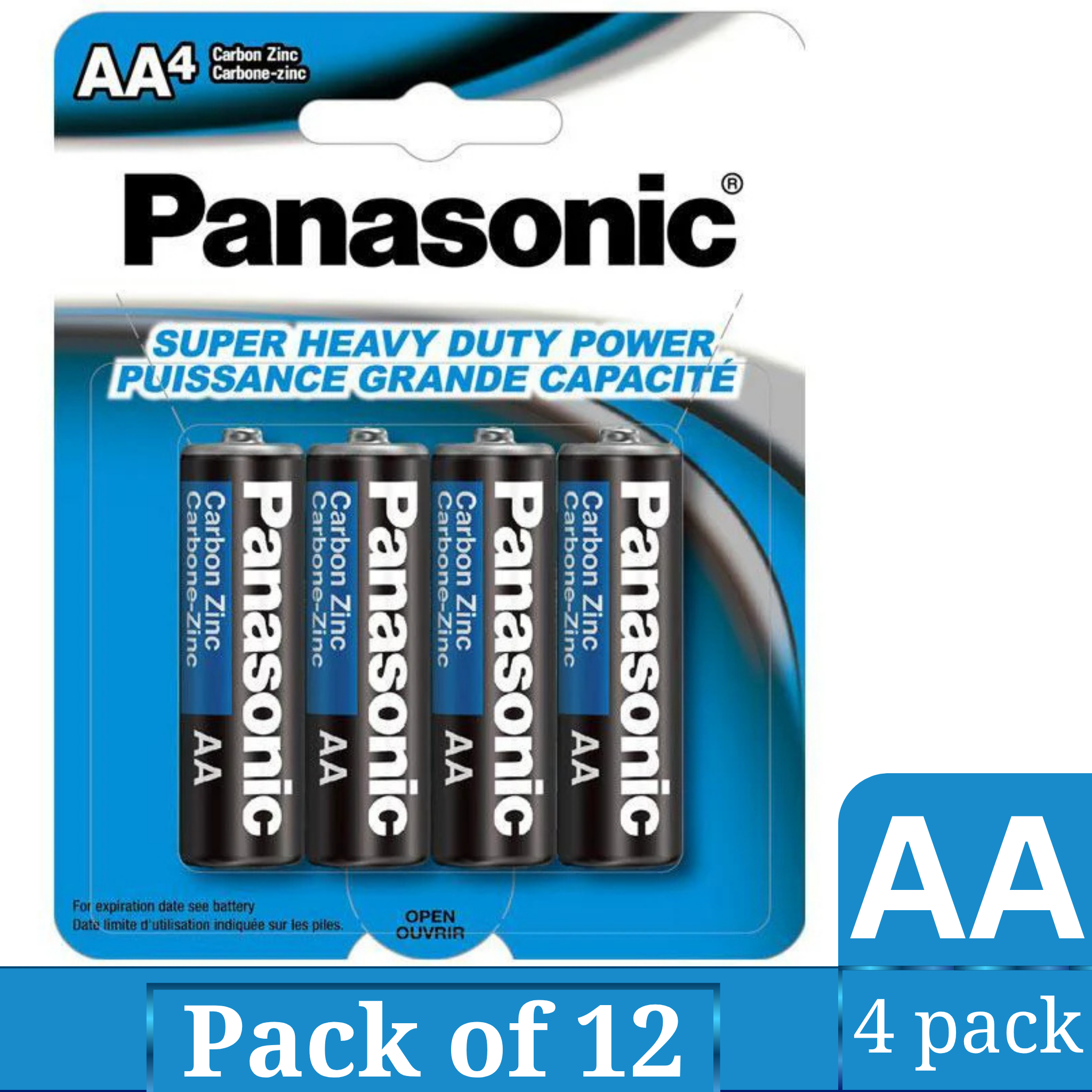 Panasonic Super Heavy Duty AA Carbon Zinc Batteries 12-Pack (48 Total) – Front Packaging View