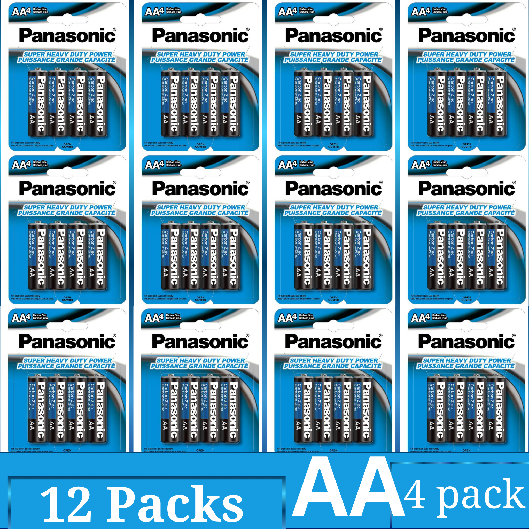 Panasonic Super Heavy Duty AA Carbon Zinc Batteries 4-Count × 12 Bulk Pack – 48 Cells