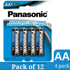 Panasonic Super Heavy Duty AA Carbon Zinc Batteries 12-Pack (48 Total) – Front Packaging View