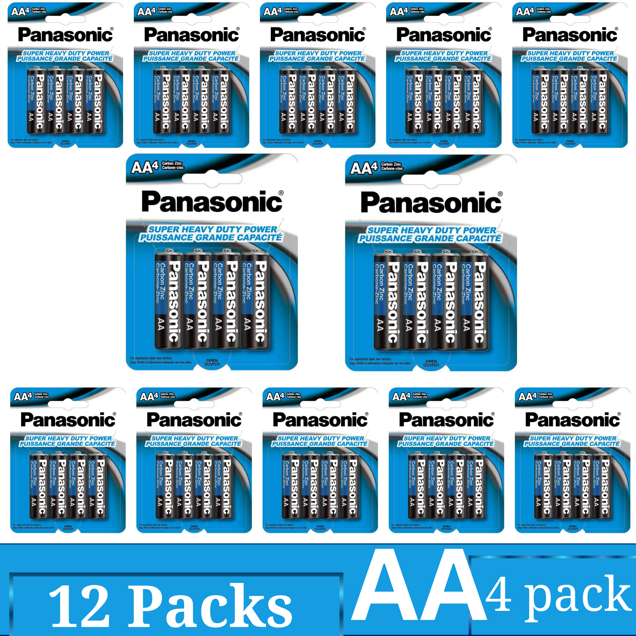 Panasonic Super Heavy Duty AA Carbon Zinc Batteries 4-Count × 12 Bulk Pack – 48 Cells