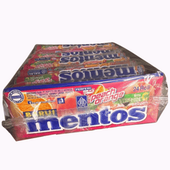 Mentos Peach Orange Chewy Candy Rolls – 24 Pack with Vitamin C – Fruity Halal Candy