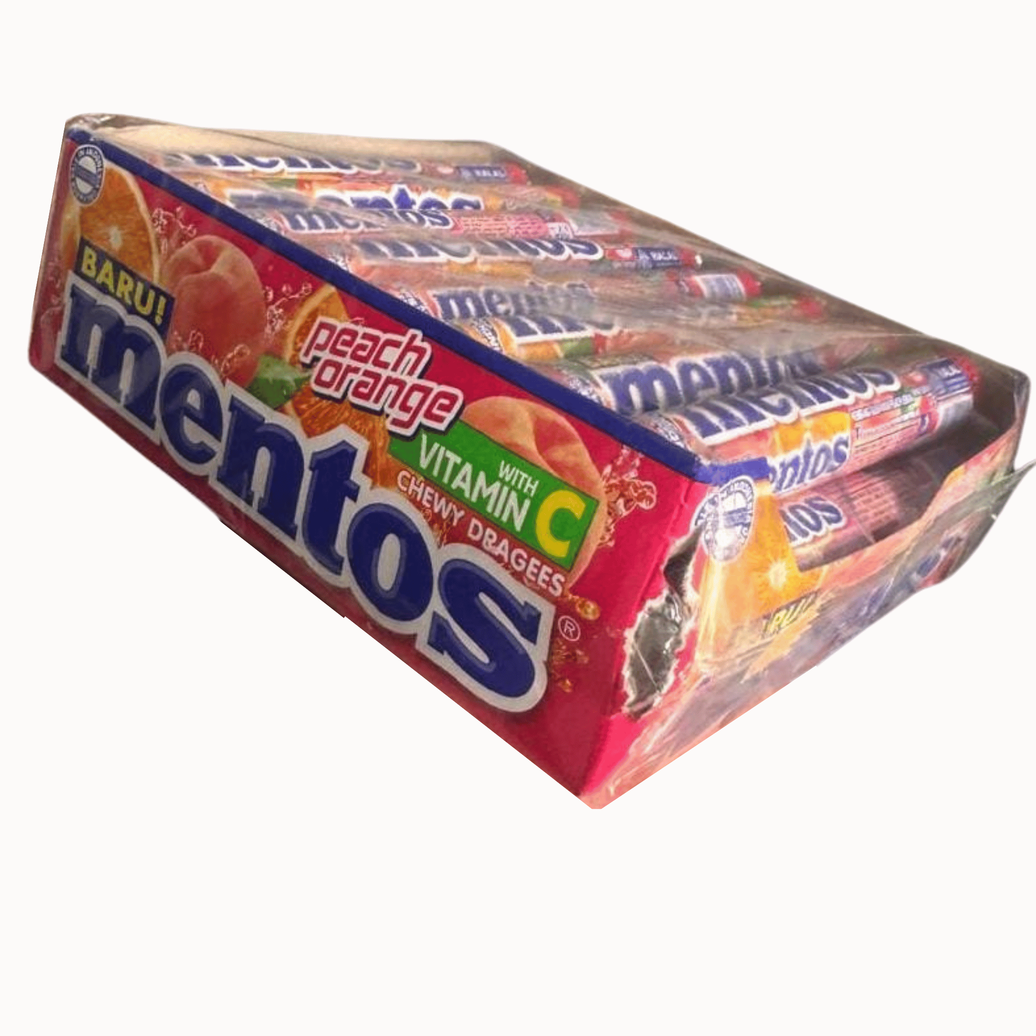 Mentos Peach Orange Chewy Candy Rolls – 24 Pack with Vitamin C – Fruity Halal Candy