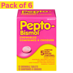 Pepto-Bismol Chewable Tablets 12ct Pack of 6 – Fast Relief for Nausea, Heartburn & Upset Stomach