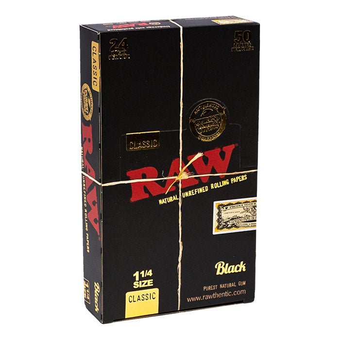 RAW Black Classic 1¼ Rolling Papers – Closed Box Display with 24 Packs of 50 Ultra-Thin Leaves Each