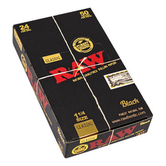 RAW Black Classic 1¼ Rolling Papers – Closed Box Display with 24 Packs of 50 Ultra-Thin Leaves Each