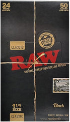 RAW Black Classic 1¼ Rolling Papers – Closed Box Display with 24 Packs of 50 Ultra-Thin Leaves Each