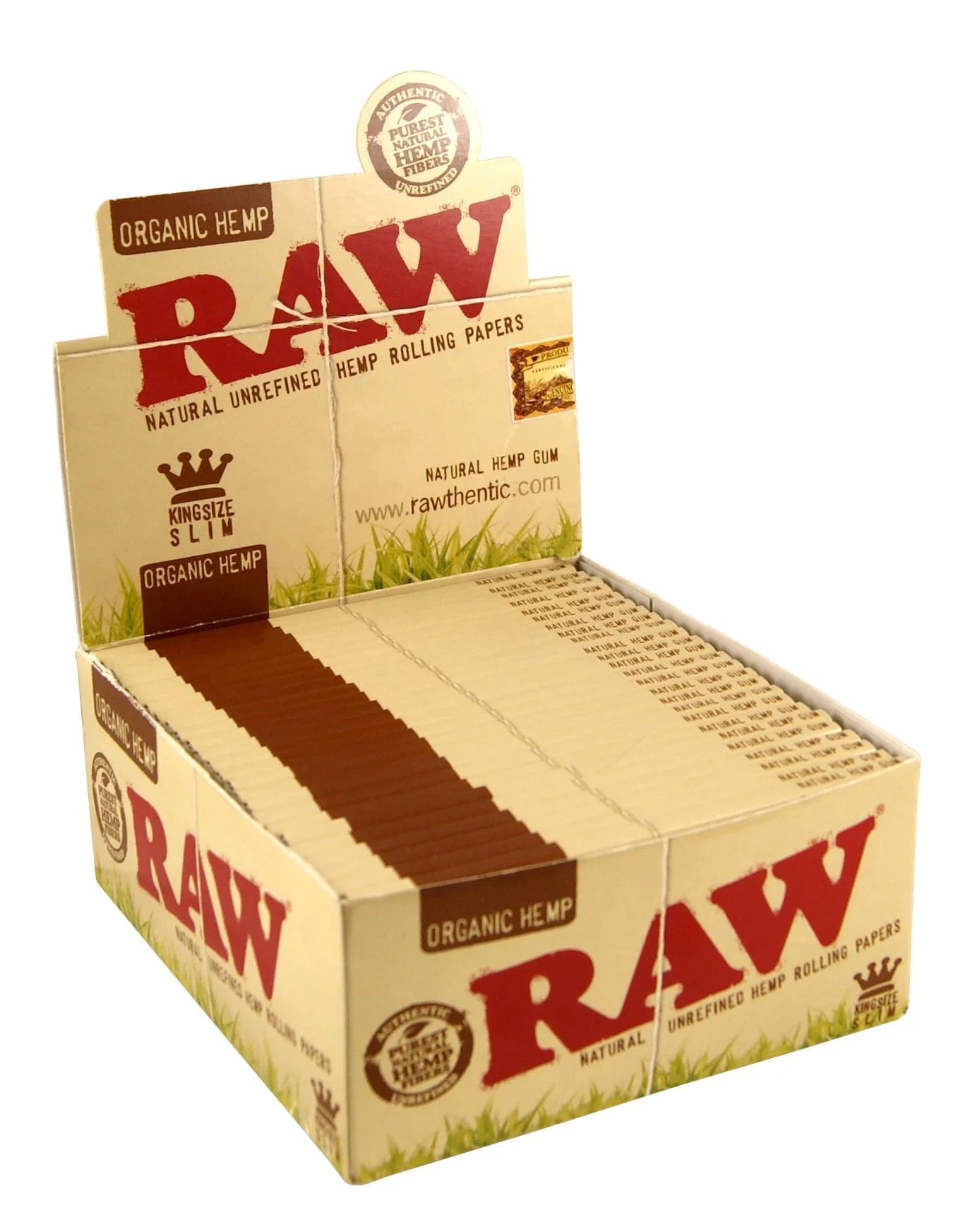 Box of RAW Organic Hemp King Size Rolling Papers Wholesale Box – 50 Packs × 32 Leaves, Purest Natural Gum