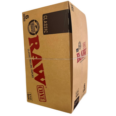 RAW Classic 1¼ Pre-Rolled Cones – Sealed Display Box Left-Angle, 32 Packs of 6 Cones Each, Slow Burning, Premium Quality.