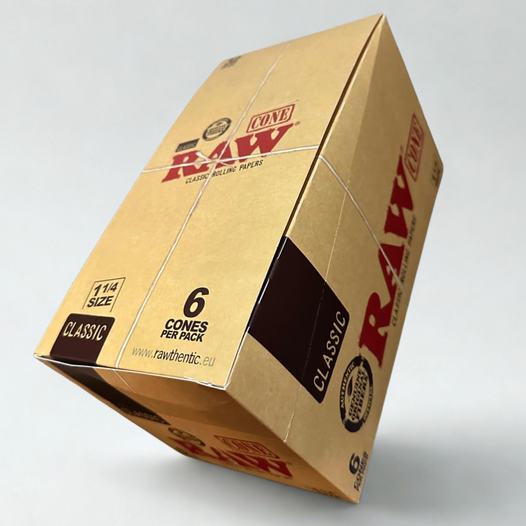 AW Classic 1¼ Pre-Rolled Cones – Sealed Display Box Right-Angle, 32 Packs of 6 Cones Each, Slow Burning, Premium Quality.