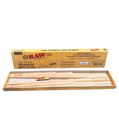 RAW Classic Lean Pre-Rolled Cones – 20 Cones/Pack – Natural Hemp – 109mm x 40mm – Box of 12 Packs