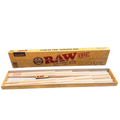 RAW Classic Lean Pre-Rolled Cones – 20 Cones/Pack – Natural Hemp – 109mm x 40mm – Box of 12 Packs