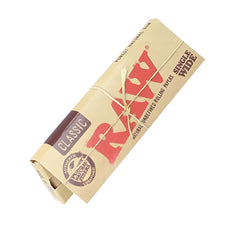 RAW Classic Single Wide Rolling Papers – Full Box of 25 Packs and Close-Up of Single Pack, 100 Leaves per Pack, Natural Unrefined Vegan Paper
